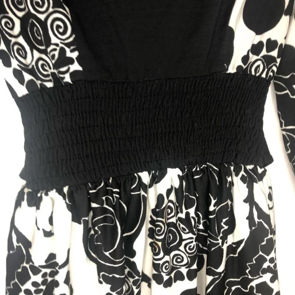 Vintage 60’s Union Label Black & White Long Sleeve Maxi Cottagecore Dress - Picture 6 of 10